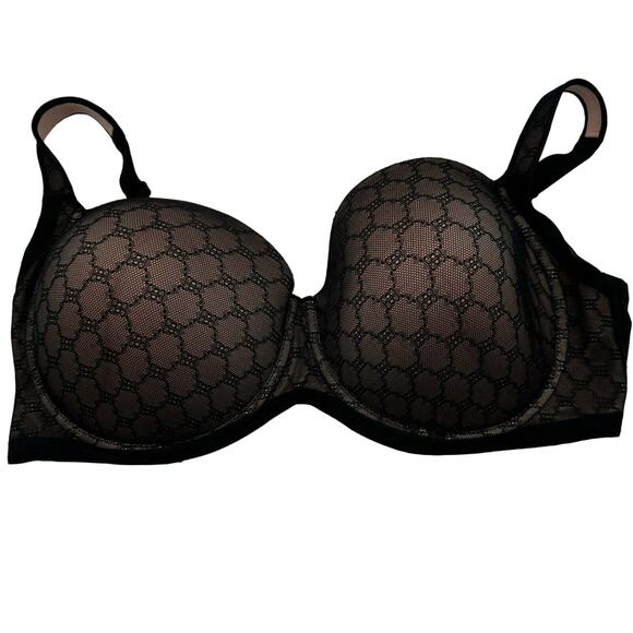 SOMA 40DDD Black Stunning Support Geo Lace Full‎ Coverage Underwire Bra Padded - Picture 1 of 3
